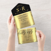 金ゴールドバーエレガントウェディング オールインワン招待状 (貼ってはがせる)