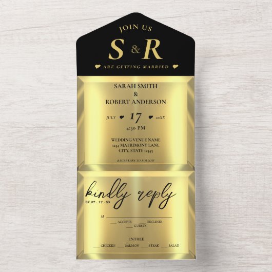金ゴールドバーエレガントウェディング オールインワン招待状 (内側)