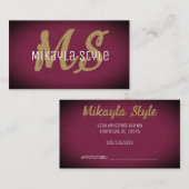 金ゴールドバーガンディの背景のモノグラム 名刺 (正面/裏面)