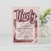 金ゴールドバーガンディーピンク大理石流体30th誕生日 招待状 (スタンド正面)