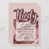 金ゴールドバーガンディーピンク大理石流体30th誕生日 招待状 (正面/裏面)