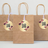 金ゴールドバーガンディーピンク花模様幾何学的結婚QR ラウンドシール