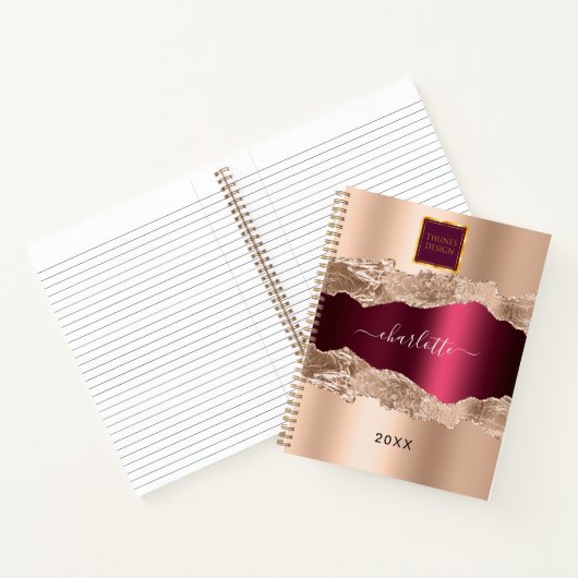 金ゴールドバーガンディ大理石のビジネスロゴ ノートブック (内部)