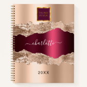 金ゴールドバーガンディ大理石のビジネスロゴ ノートブック (正面)