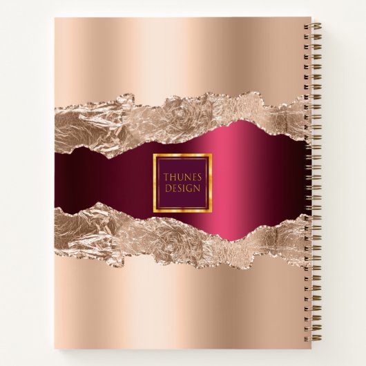 金ゴールドバーガンディ大理石のビジネスロゴ ノートブック (裏面)