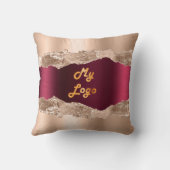 金ゴールドバーガンディ大理石の名前ビジネスロゴ クッション (裏面)