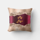 金ゴールドバーガンディ大理石の名前ビジネスロゴ クッション (正面)