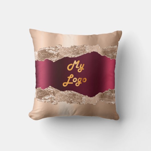 金ゴールドバーガンディ大理石の名前ビジネスロゴ クッション (正面)