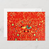 金ゴールドバードカップルRobin One I Love Winter Christmas ポストカード (正面/裏面)