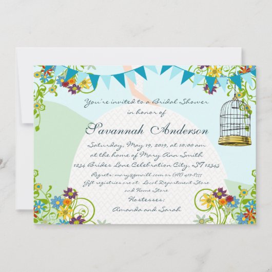 金ゴールドバードケージバンティンガーデンブライダルシャワー招待状 招待状 (正面)