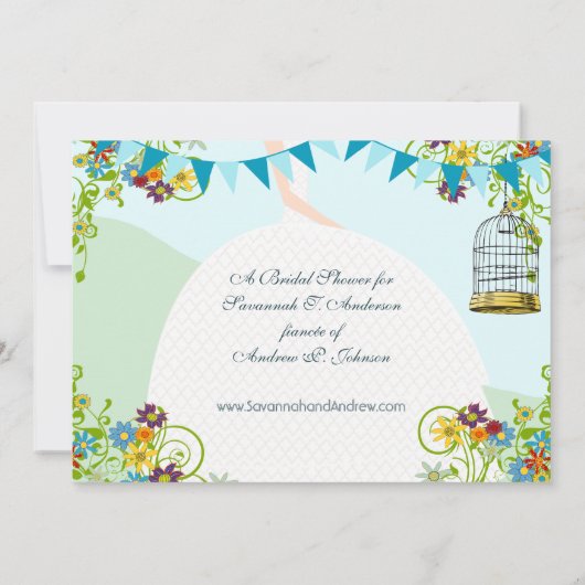 金ゴールドバードケージバンティンガーデンブライダルシャワー招待状 招待状 (裏面)