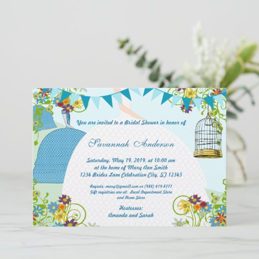 金ゴールドバードケージバンティンガーデンブライダルシャワー招待状 招待状 (スタンド正面)