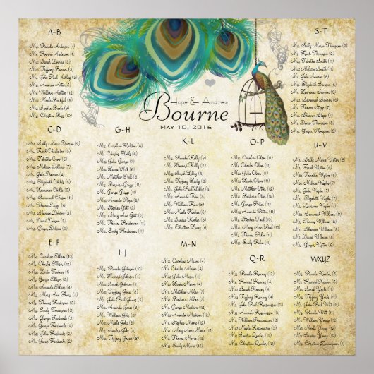 金ゴールドバードケージピーコック座席表アルファベット順 ポスター (正面)