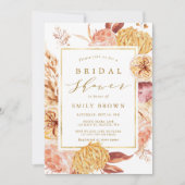 金ゴールドバーントオレンジテラコッタフラワーブライダルシャワー  招待状 (正面)