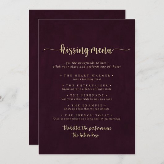 金ゴールドバ結婚ルガンディキスをするのメニューゲームカード (正面/裏面)