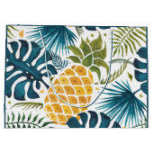 金ゴールドパイナップルのヤシの葉が緑がかった青色の熱帯性 ラージペーパーバッグ (裏面)