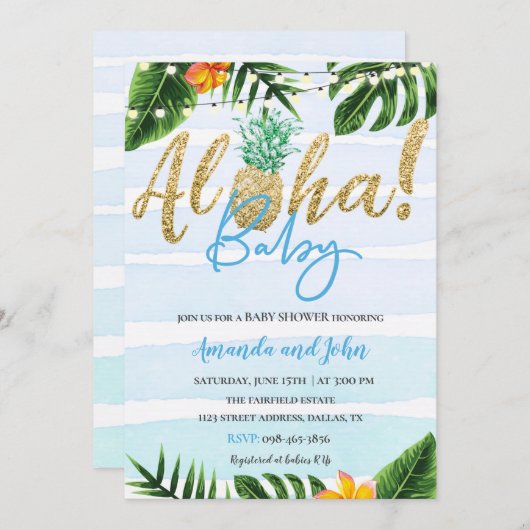 金ゴールドパイナップルアロハベビーシャワー招待状 招待状 (正面/裏面)
