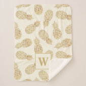 金ゴールドパイナップルオンアイボリーモノグラム シェルパブランケット (正面)