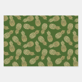 金ゴールドパイナップルオングリーン ラッピングペーパーシート