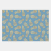 金ゴールドパイナップルオンブルー ラッピングペーパーシート (正面3)