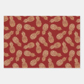 金ゴールドパイナップルオン深い赤 ラッピングペーパーシート (正面)