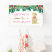 金ゴールドパイナップルグリッターピンク熱帯ブライダルシャワー 横断幕 (インサイチュ)