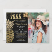 金ゴールドパイナップルサプライズ退職パーティー写真 招待状 (正面)