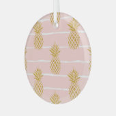 金ゴールドパイナップルストライプの、夏の背景。 ガラスオーナメント (正面左)
