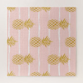 金ゴールドパイナップルストライプの、夏の背景。 ジグソーパズル (横)