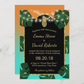 金ゴールドパイナップルストリングライツトロピカル結婚ズ 招待状 (正面/裏面)