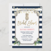 金ゴールドパイナップルネイビーブルーストライプブライダルシャワー 招待状 (正面)