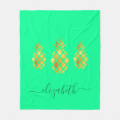 金ゴールドパイナップルネオミントモノグラム フリースブランケット (正面)