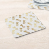 金ゴールドパイナップルパターン スクエアペーパーコースター (アングル)