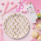 金ゴールドパイナップルパターン ペーパープレート (パーティー)