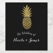 金ゴールドパイナップルブラックトロピカルエレガントなウェディングワイン ワインラベル (シングルラベル)