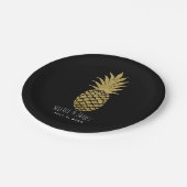 金ゴールドパイナップルブラックモダンシック熱帯パーティー ペーパープレート (アングル)