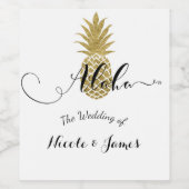 金ゴールドパイナップルホワイトトロピカルエレガントなウェディングワイン ワインラベル (シングルラベル)