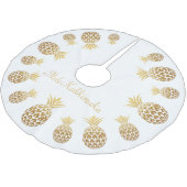 金ゴールドパイナップルメレカリキマカハワイアンクリスマス ブラッシュドポリエステルツリースカート (アングル)