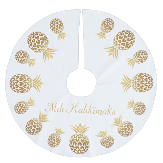 金ゴールドパイナップルメレカリキマカハワイアンクリスマス ブラッシュドポリエステルツリースカート (正面)
