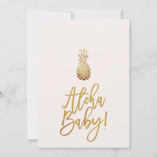 金ゴールドパイナップル熱帯フローラアロハベビーシャワー 招待状 (裏面)