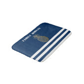 金ゴールドパイナップル航海のネイビーブルーストライプの バスマット (アングル)