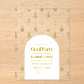 金ゴールドパイナップル透明卒業パーティー アクリル招待状 (正面)