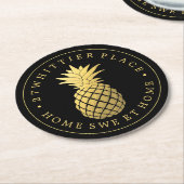 金ゴールドパイナップル |アドレス(文字) ラウンドペーパーコースター (アングル)