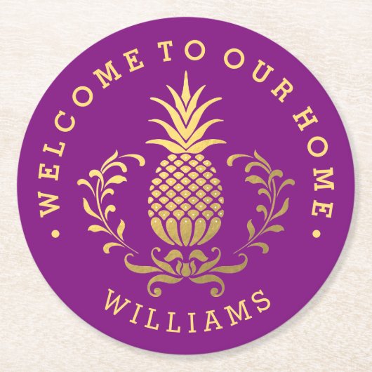 金ゴールドパイナップル ラウンドペーパーコースター (正面)