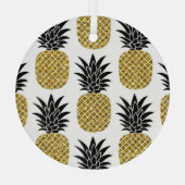 金ゴールドパイナップル:手描き白シームレス。 ガラスオーナメント (裏面)