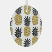 金ゴールドパイナップル:手描き白シームレス。 ガラスオーナメント (正面右)