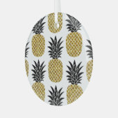 金ゴールドパイナップル:手描き白シームレス。 ガラスオーナメント (正面左)