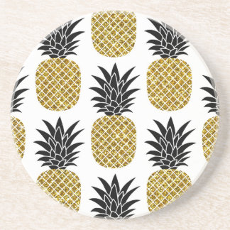 金ゴールドパイナップル：手描き白シームレス。 コースター