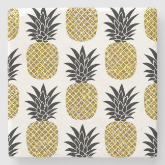 金ゴールドパイナップル：手描き白シームレス。 ストーンコースター