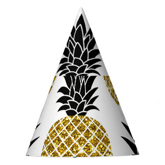 金ゴールドパイナップル：手描き白シームレス。 パーティーハット